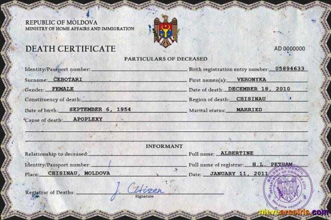 Moldova vital record death certificate